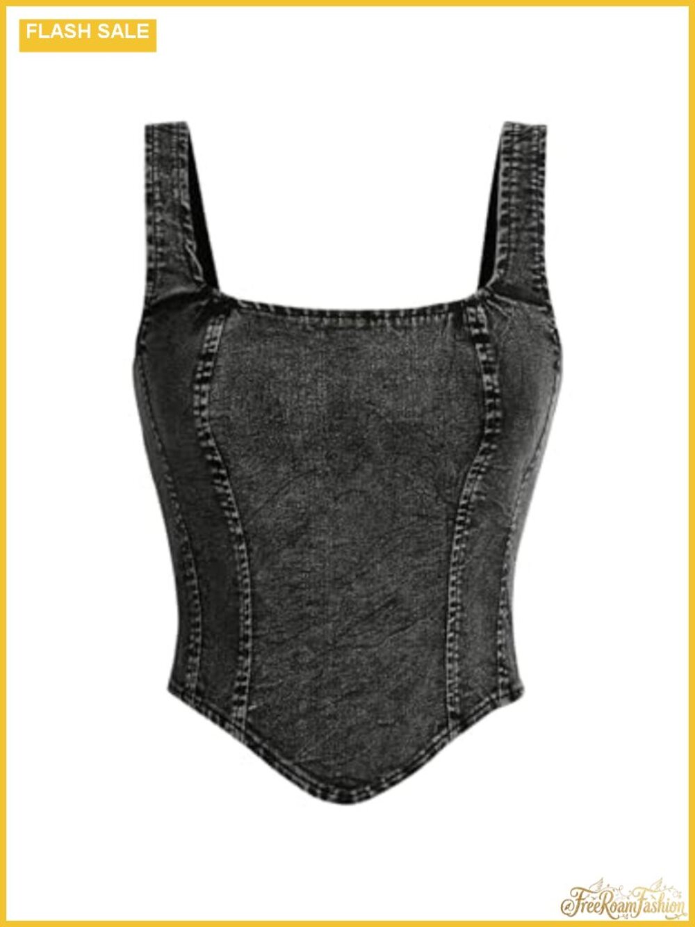 WDIRARA Denim Corset Tank Top Crop Sleeveless Zip Up Back Top